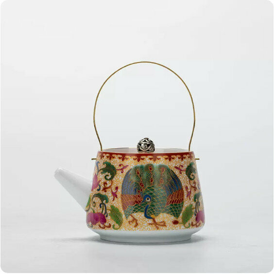 Hotly recommended household filter teapot [Enamel "Peacock Spreads Its Tail" Lift Teapot]