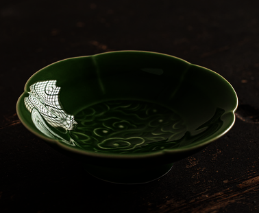 新款古典陶瓷祥雲六瓣點心盤(蘋果綠)(尺寸:直徑13CM高4CM)