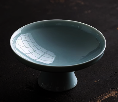 新款復古陶瓷高腳糕點托盤(粉青)(尺寸:寬15.5CM高7.4CM)