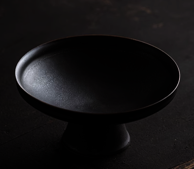 新款復古陶瓷高腳糕點托盤(烏金)(尺寸:寬15.5CM高7.4CM)