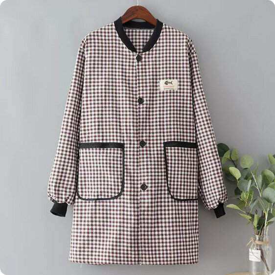New style pure cotton long-sleeved apron [A6 stand-up collar zipper pocket buttoned for casual wear (100-180 pounds)] [Specification: 127*83CM]