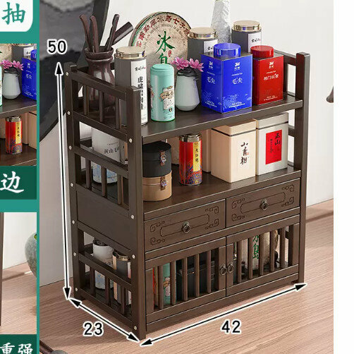新款木製置物架（胡桃色【40長四層雙抽雙門款】）