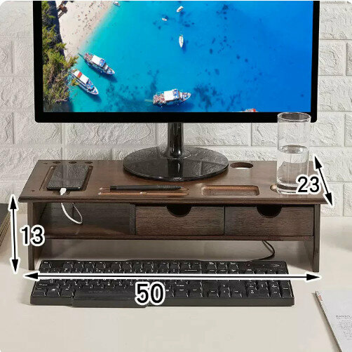 New wooden storage rack (walnut color No. 1 double drawer)