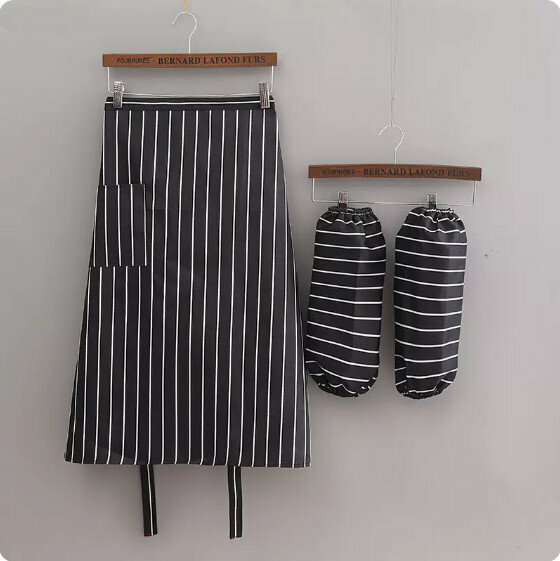 New summer thin half apron [601 half work clothes breathable black and white strips + sleeves] [Specification: 70*70CM]