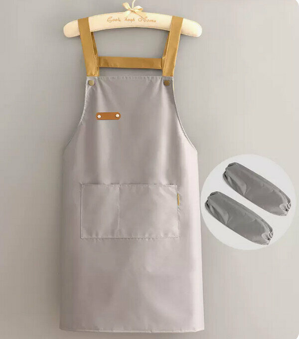 New composite fabric one-size-fits-all apron - waterproof cassette leather buckle straps gray + sleeves