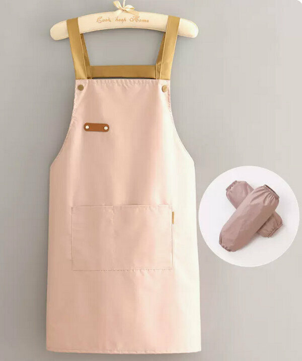 New composite fabric one-size-fits-all apron - waterproof cassette leather buckle strap pink + sleeves
