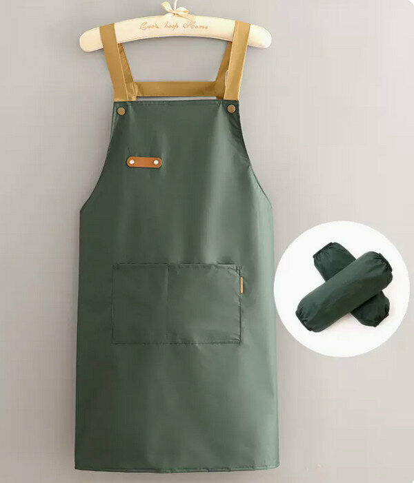 New composite fabric one-size-fits-all apron - waterproof cassette leather buckle strap green + sleeves