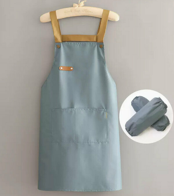 New composite fabric one-size-fits-all apron - waterproof cassette leather buckle strap blue + sleeves