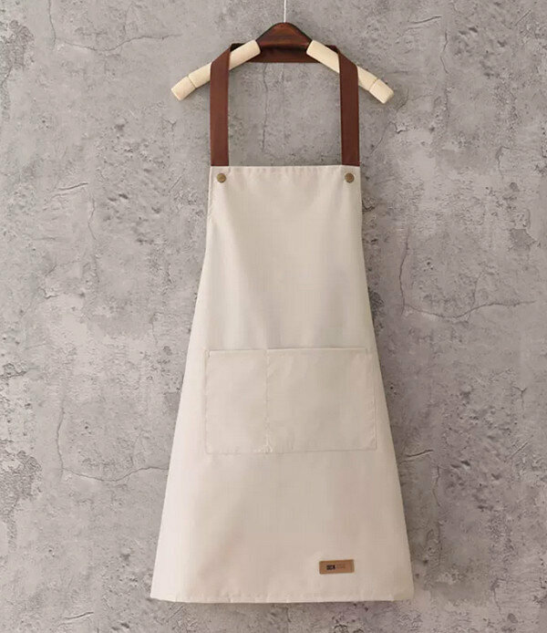 New one-size-fits-all apron-composite fabric-waterproof coffee strap with stud buckle halter neck beige