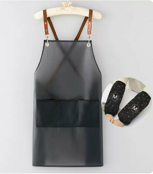 Hot recommended no-wash lazy apron - TPU cross three-pocket transparent black + M black sleeves