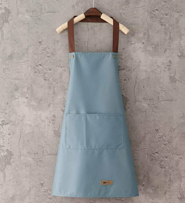 New one-size-fits-all apron-composite fabric-waterproof coffee strap stud buckle halter neck blue