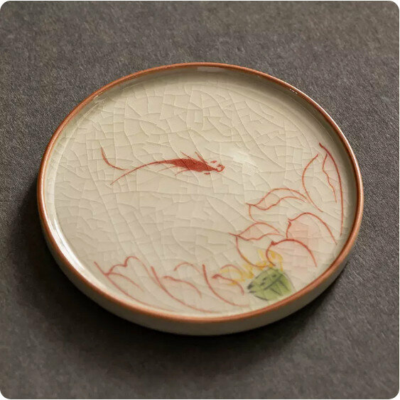 熱推家用哥窯手繪杯墊【魚戲】