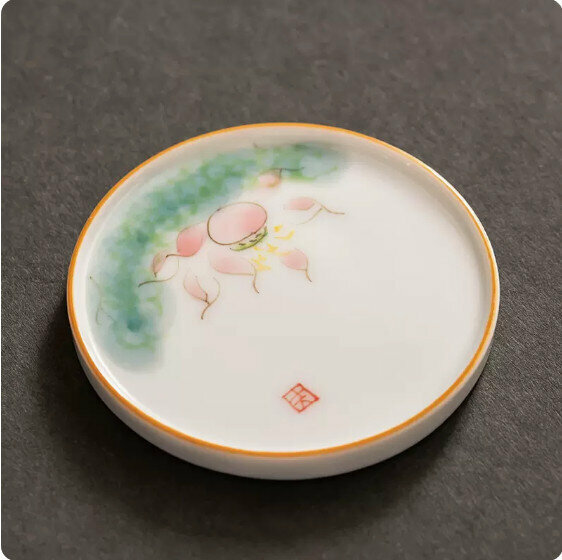 熱推羊脂玉白瓷手繪杯墊【蓮花】