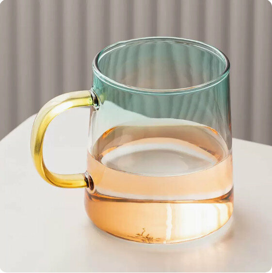 熱推家用耐熱玻璃茶杯【彩虹-梯形】