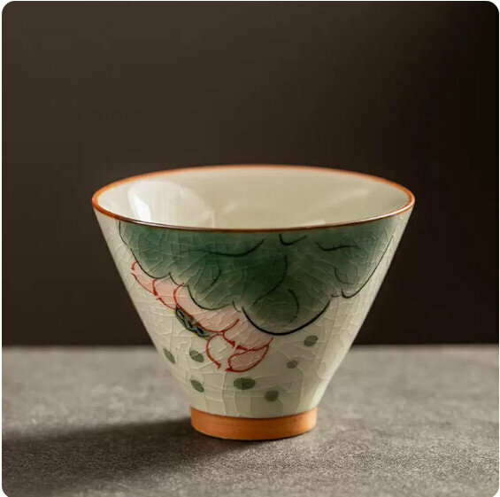 Hotly recommended home-use Ge Kiln hand-painted tea cup [Flower Bud]