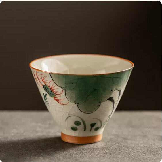 Hotly recommended Ge Kiln hand-painted tea cup for home use [Lotus Powder]