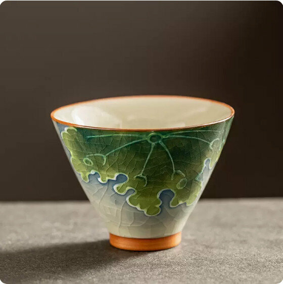 Hotly recommended household Ge Kiln hand-painted tea cup [Lotus Leaf]
