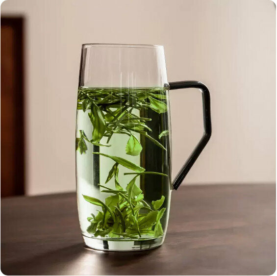 熱推辦公室簡約玻璃茶杯【墨綠玻璃把-380ml】