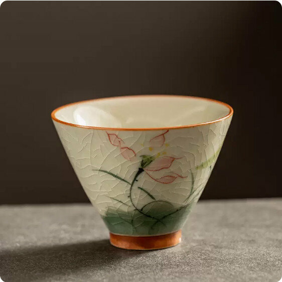Hotly recommended home-use Ge Kiln hand-painted tea cup [Pink Lotus]