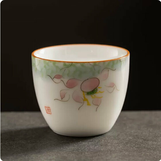 Hotly recommended mutton-fat jade hand-painted ceramic tea cup [Lotus]