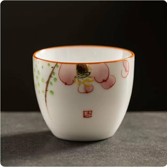 Hotly recommended mutton-fat jade hand-painted ceramic tea cup [Pink Lotus]