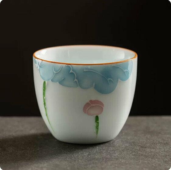 Hotly recommended mutton-fat jade hand-painted ceramic tea cup [Qinghe]