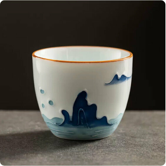 Hotly recommended mutton-fat jade hand-painted ceramic tea cup [Far Mountain]
