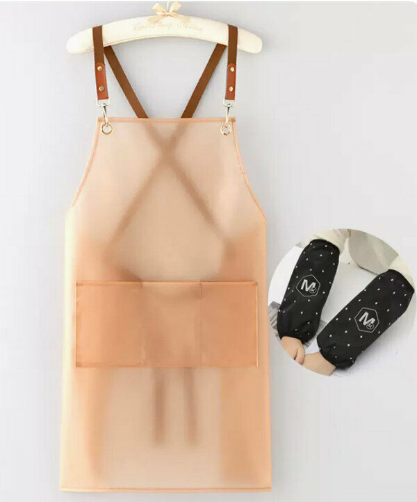 Hot recommended no-wash lazy apron - TPU cross three-pocket transparent pink + M black sleeves