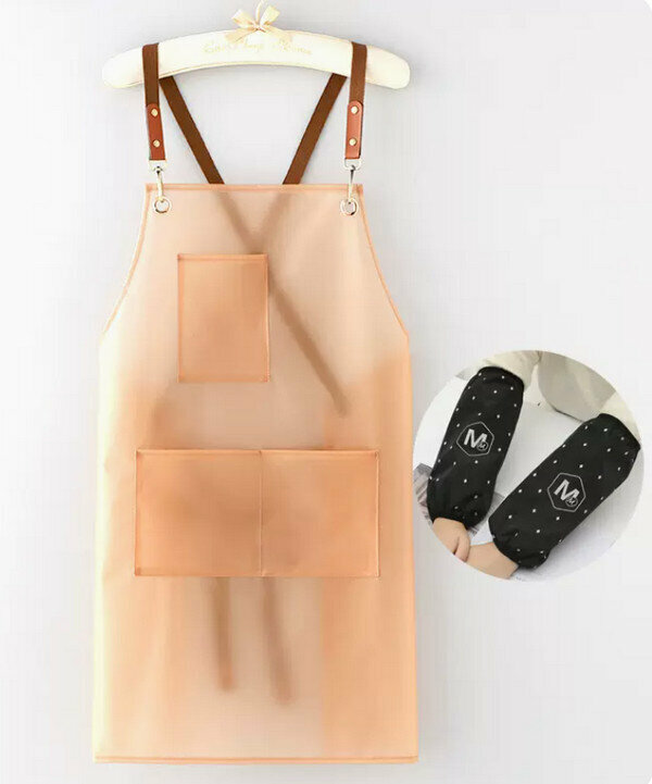 Hot recommended no-wash lazy apron-tpu cross-shaped pocket with transparent pink + M black sleeves
