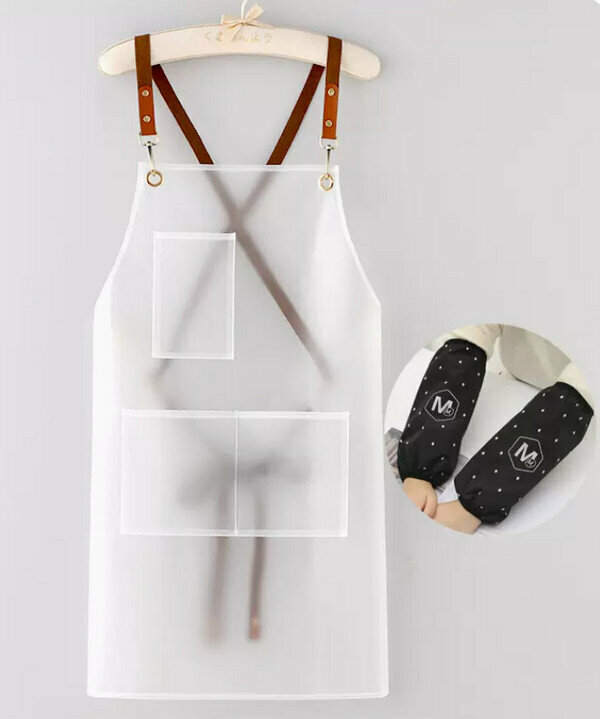 Hot recommended no-wash lazy apron-tpu cross-shaped pockets with white + M black sleeves