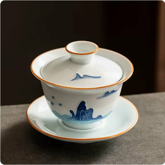 Hot-recommended mutton-fat jade white porcelain hand-painted Sancai bowl [Yuanshan]