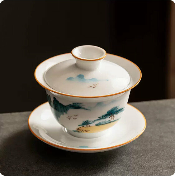 Hotly recommended mutton-fat jade white porcelain hand-painted Sancai bowl [Shanjian]