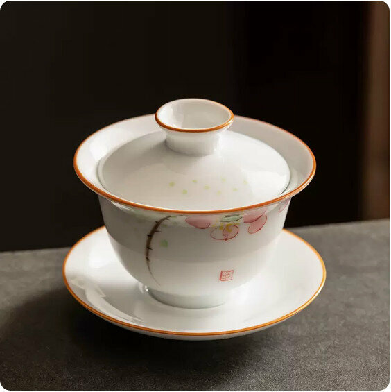 Hot-recommended mutton-fat jade white porcelain hand-painted Sancai bowl [Pink Lotus]