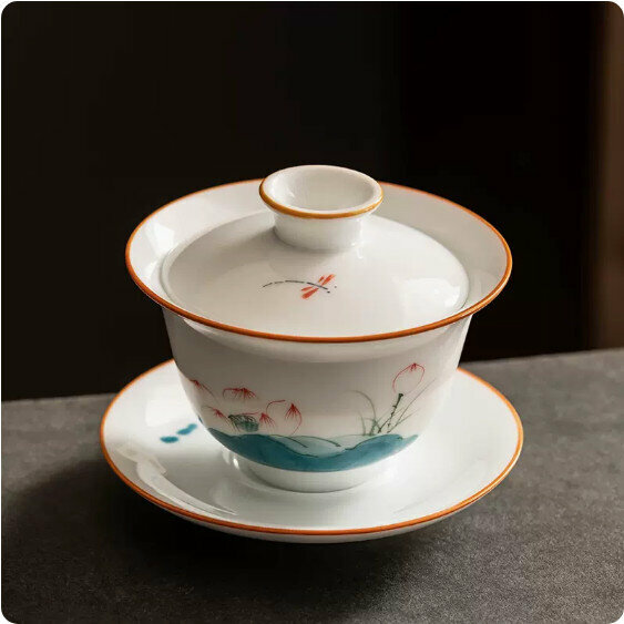 Hotly recommended mutton-fat jade white porcelain hand-painted Sancai bowl [Xi Lian]