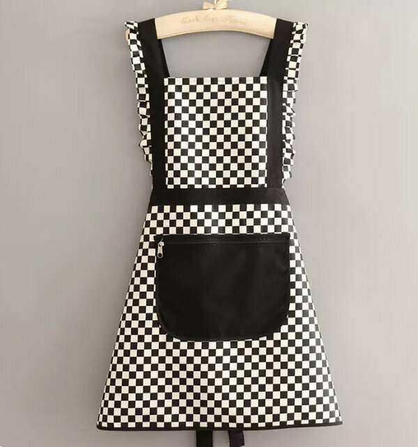 Hot recommended fashionable one-size-fits-all apron-checkerboard patchwork waterproof princess skirt black