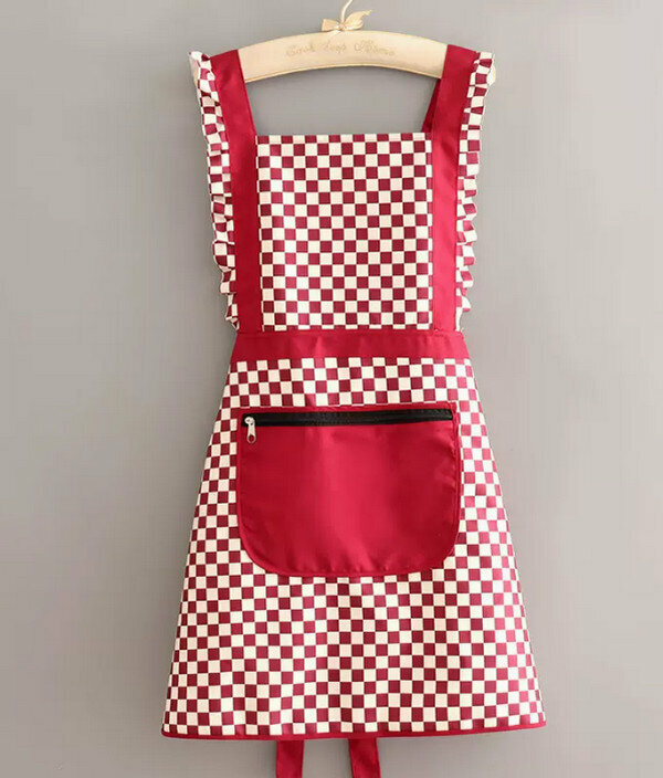 Hot recommended fashionable one-size-fits-all apron-checkerboard patchwork waterproof princess skirt burgundy