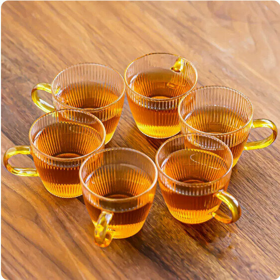 Hot recommendation [pack of 6] thickened heat-resistant transparent glass tea cup [gold vertical pattern cup]