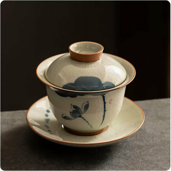 Hotly recommended Ge Kiln hand-painted Sancai bowl [Blue Lotus]