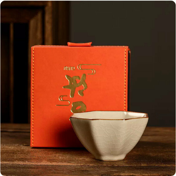 Hot Recommended Beige Ru Kiln Master Cup [Hexagonal-Gift Box]