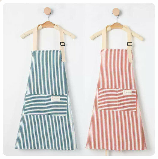 New style (pack of 2) kitchen apron cotton and linen cooking apron [blue + red]