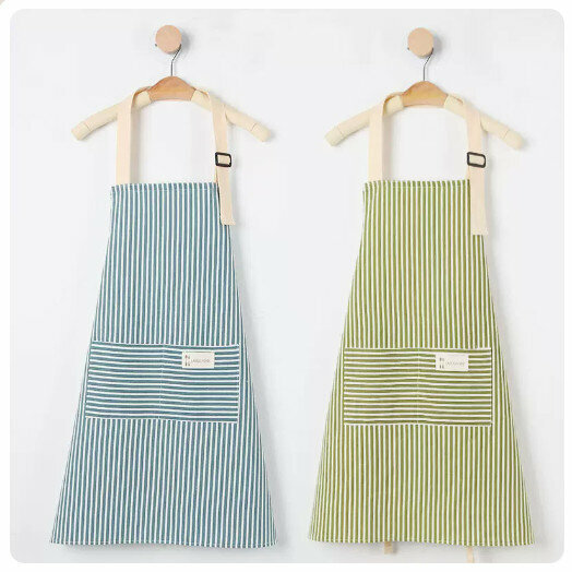 New style (pack of 2) kitchen apron cotton and linen cooking apron [cyan blue + light green]