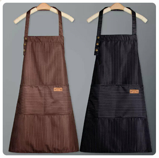New (pack of 2) waterproof and oil-proof apron kitchen dining and cooking apron [master style--black + coffee color]