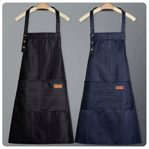 New (2-pack) waterproof and oil-proof apron kitchen dining and cooking apron [Master Style--Black + Blue]