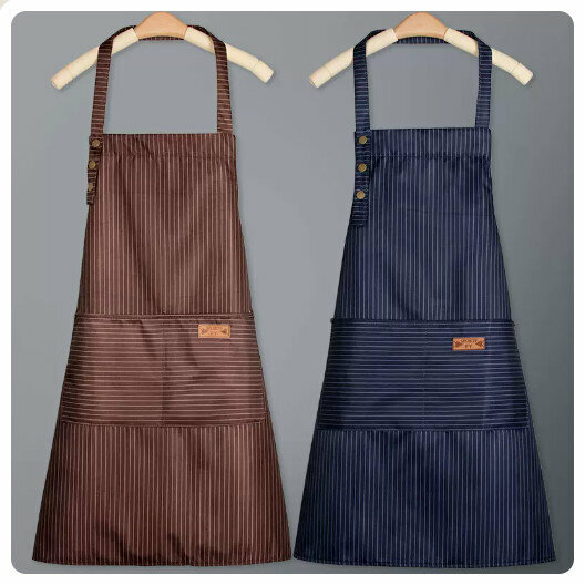 New style (pack of 2) waterproof and oil-proof apron kitchen dining and cooking apron [master style--brown + blue]
