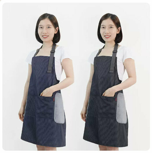 New (2-pack) waterproof and oil-proof apron for kitchen, dining and cooking [upgraded hand wiping style - blue + black]
