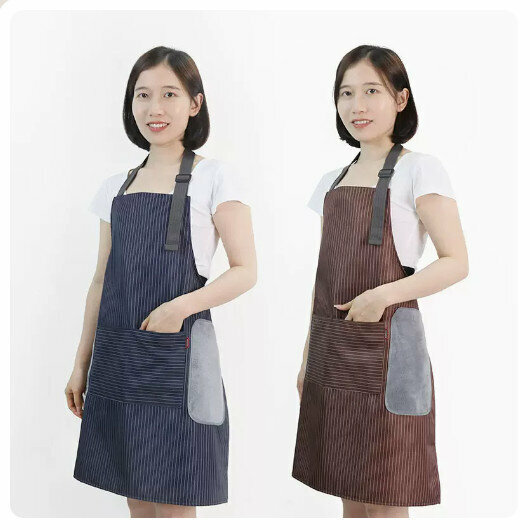 New (2-pack) waterproof and oil-proof apron for kitchen, dining and cooking [upgraded hand wiping style - blue + brown]
