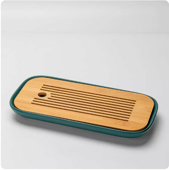 New ceramic rectangular tea tray [dark green]