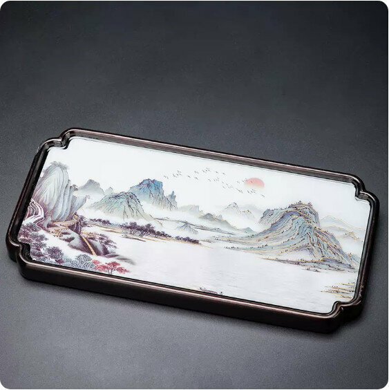 New heavy bamboo rectangular tea tray [rising sun]