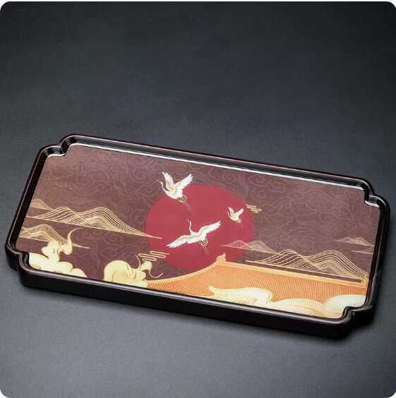 New heavy bamboo rectangular tea tray [Crane in the Cloud]