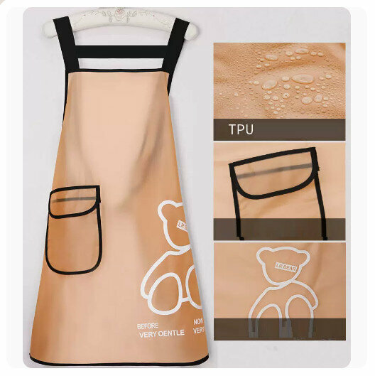 New waterproof and oil-proof apron kitchen dining and cooking apron [strap tpu-orange [white bear style]